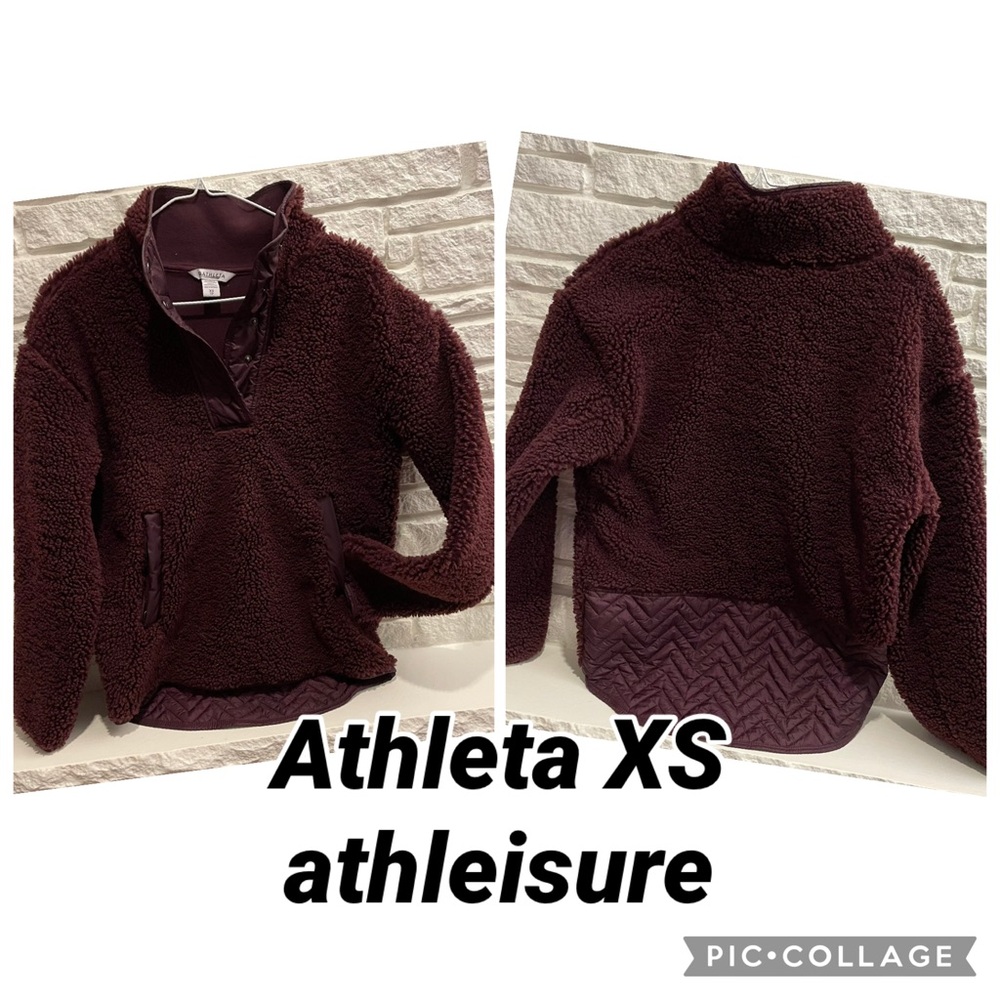 NWOT Athleta XS pullover 1/4 quarter snap pullover Sweatshirt Burgundy size XS